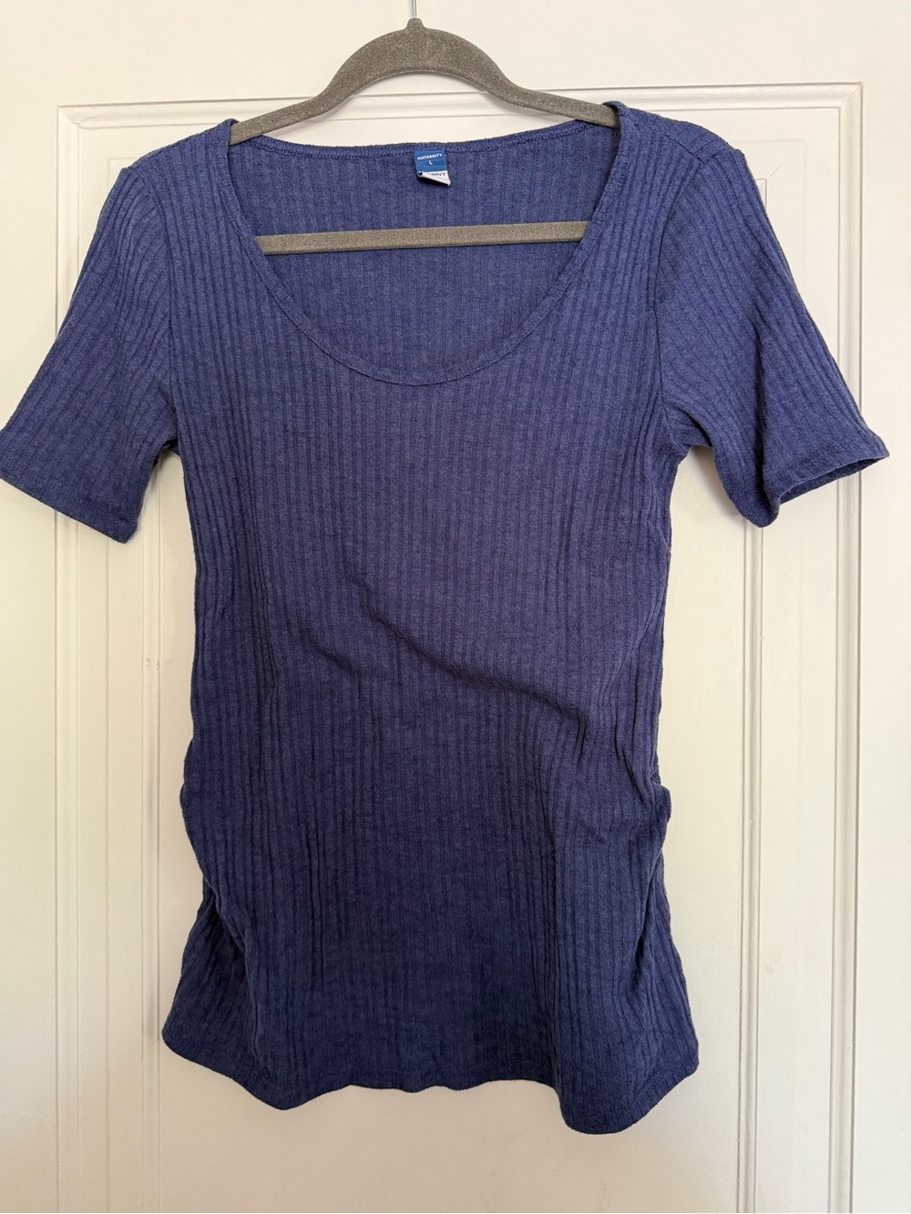 Ribbed Scoop Neck Maternity Short Sleeve Top - Navy Blue